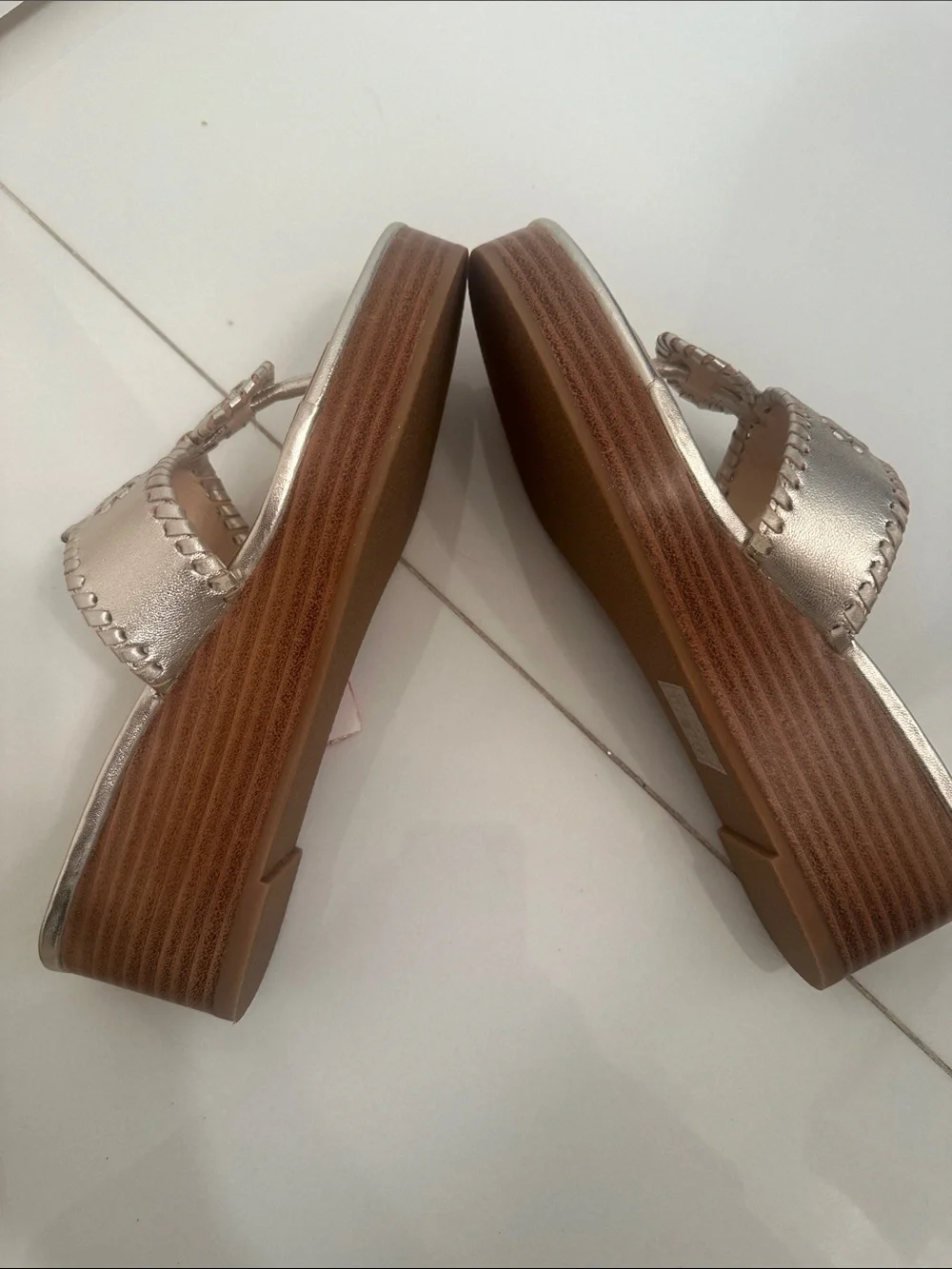 Jack Rogers Metallic Gold Wedge Sandals with Braided Medallion